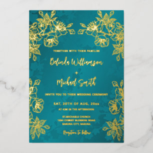 Gold-Juwel-Ton-Blumenhochzeit Folieneinladung