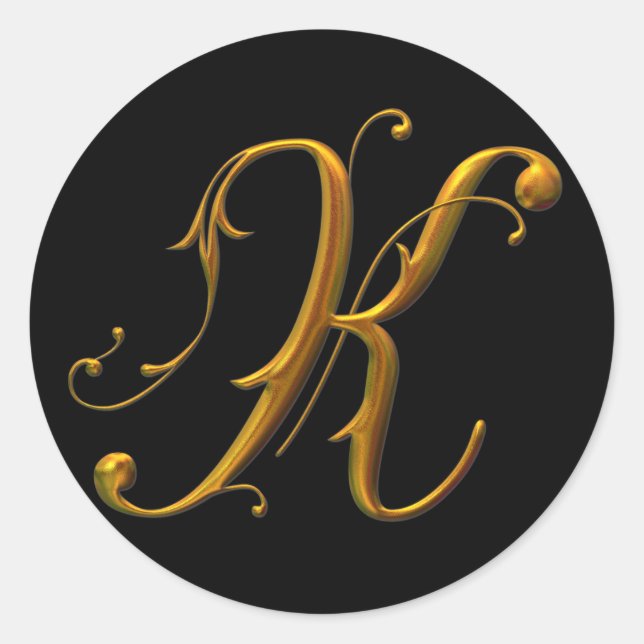 Gold-K-Monogramm Runder Aufkleber (Vorderseite)