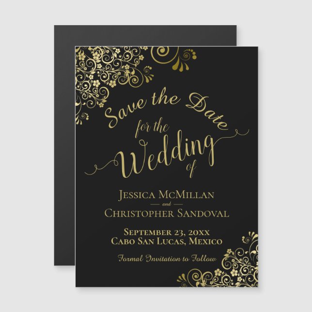 Gold-Kalligrafie auf schwarz Speichern Sie das Dat Magnetkarte (Vorne/Hinten)