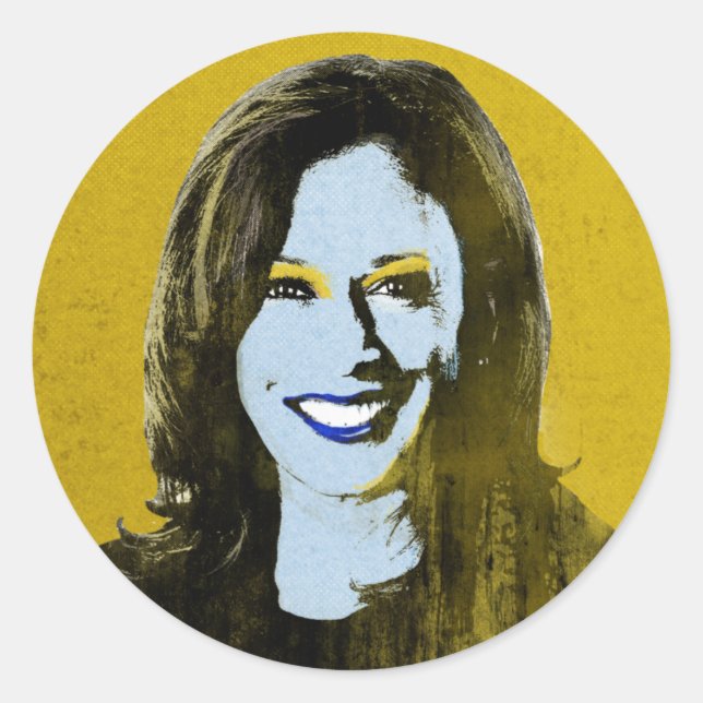 Gold Kamala Harris Pop Art Runder Aufkleber (Vorderseite)