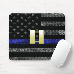 (Gold) Kapitän Thin Blue Line Distressed Flag Mousepad