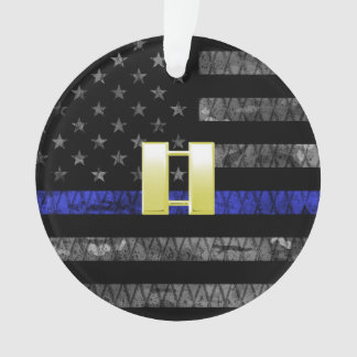 (Gold) Kapitän Thin Blue Line Distressed Flag Ornament
