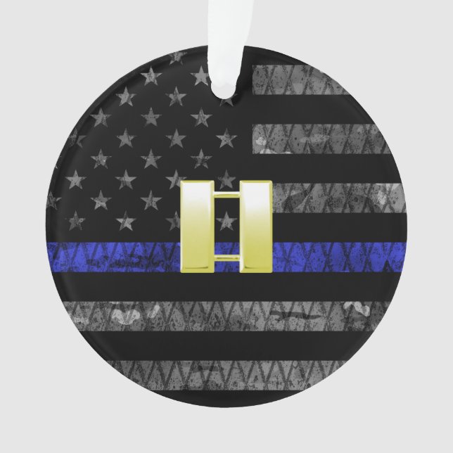 (Gold) Kapitän Thin Blue Line Distressed Flag Ornament (Vorderseite)