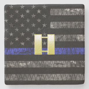 (Gold) Kapitän Thin Blue Line Distressed Flag Steinuntersetzer