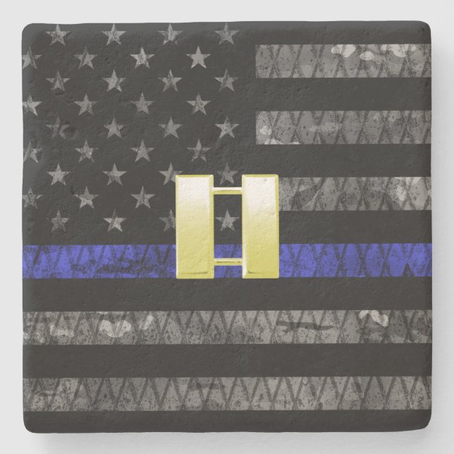 (Gold) Kapitän Thin Blue Line Distressed Flag Steinuntersetzer (Vorderseite)