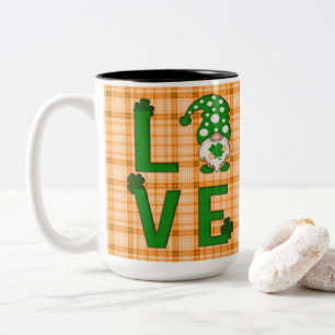 Gold Kariert St Patrick's Day LIEBE Gnome Kleeblat Zweifarbige Tasse