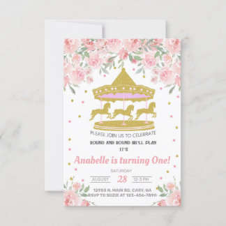 Gold Karussell Mädchen erste Einladung 1. Geburtst