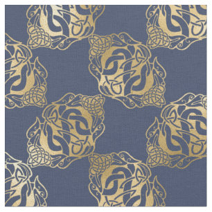 Gold keltische Knospen mit Drachen auf blau Stoff