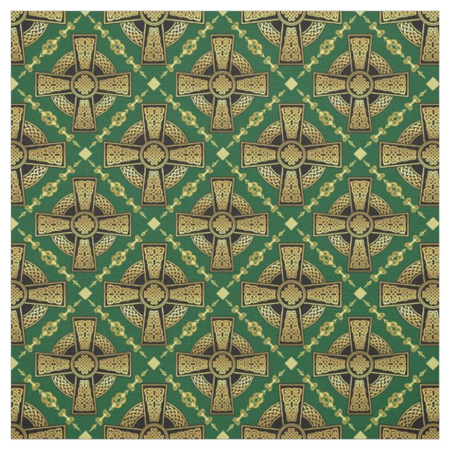 Gold keltisches Kreuz/geflochtenes Tuch, grün Stoff (Muster)