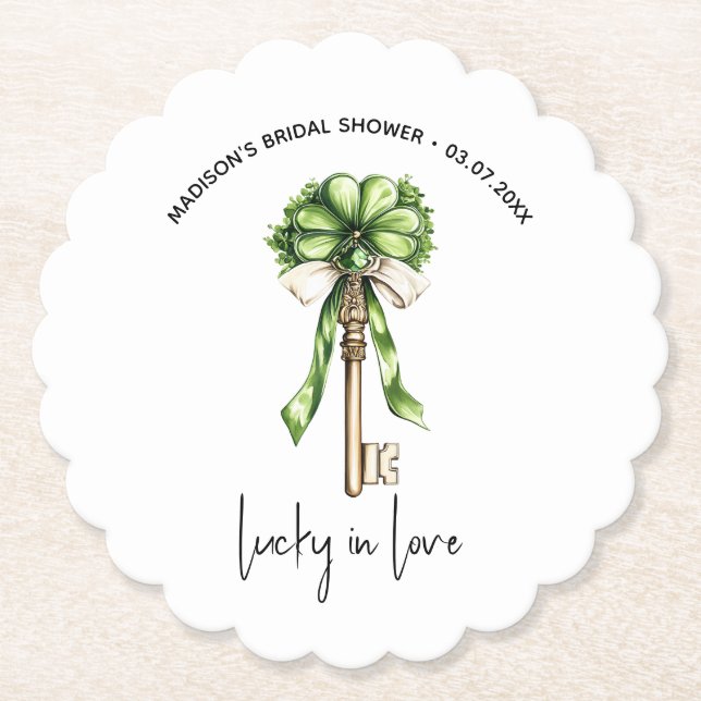 Gold Key Clover Brautschauer Personalisiert Untersetzer (Vorderseite)