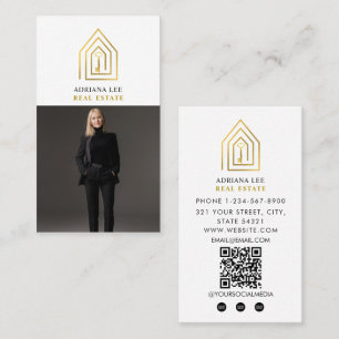 Gold Key Foto Immobilienmakler QR Code Weiß Visitenkarte