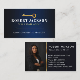 Gold Key Foto Real Estate Agent QR Code Marineblau Visitenkarte