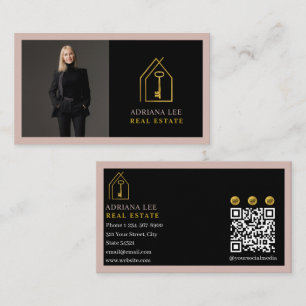 Gold Key Foto Real Estate Agent QR Code Pink Visitenkarte