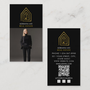 Gold Key Foto Real Estate Agent QR Code Schwarz Visitenkarte
