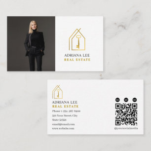 Gold Key Foto Real Estate Agent QR Code Weiß Visitenkarte
