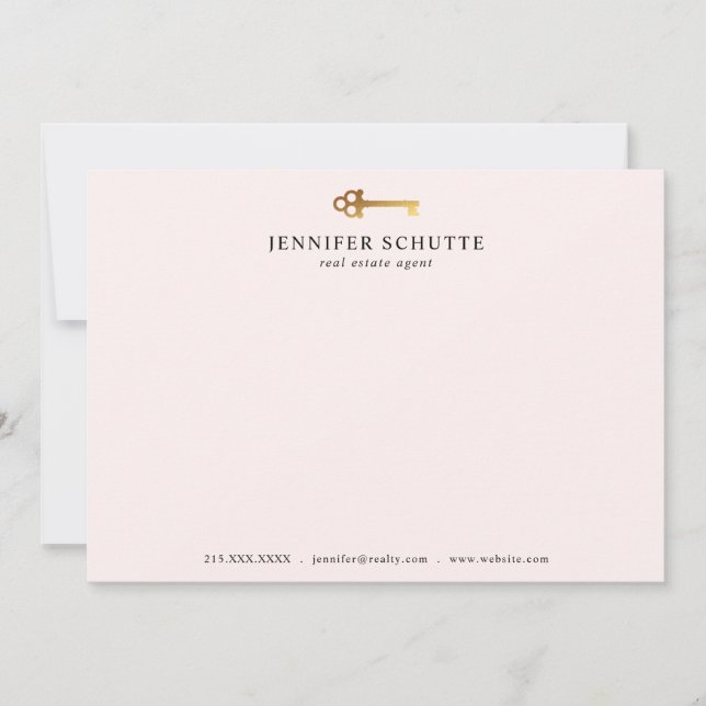 Gold Key Personalisiert Realtor Blush Stationery Mitteilungskarte (Vorderseite)