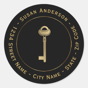 Gold Key Real Anwesen Rücksendeadresse Runder Aufkleber
