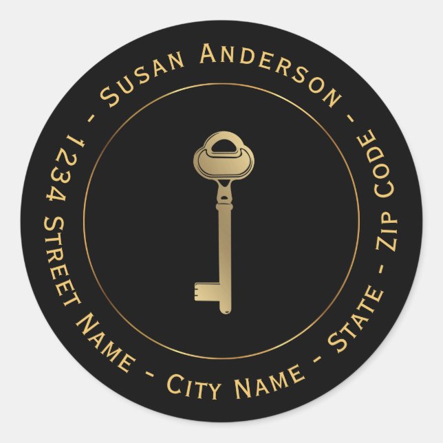 Gold Key Real Anwesen Rücksendeadresse Runder Aufkleber (Vorderseite)