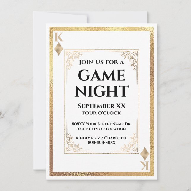 Gold King of Diamonds Game Night Play Card Einladung (Vorderseite)