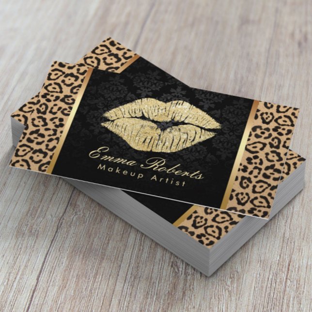 Gold Kiss Leopard Print Damask Makeup Artist Visitenkarte (Von Creator hochgeladen)