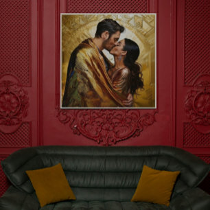 Gold Kiss Romantisches Paar ❤️ Vintage-Design Poster