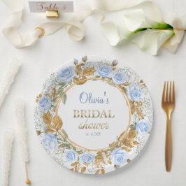 Gold-Kissed Blue Rose Bridal Pappteller