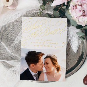 Gold klassische Kalligrafie vintage Save-the-Date Folieneinladung