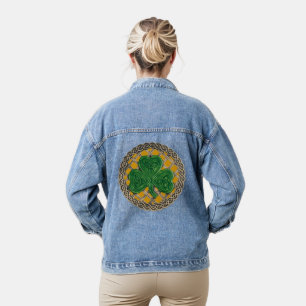 Gold-Kleeblatt auf keltischen Knochen Jeansjacke