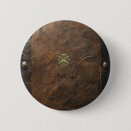Gold Kleeblatt St.Patrick`s Day, Braunleder Button