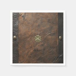 Gold Kleeblatt St.Patrick`s Day, Braunleder Serviette