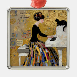 Gold Klimt Klavier Lady mit schwarzer Katze Ornament Aus Metall