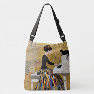 Gold Klimt Klavier Lady mit schwarzer Katze Tragetaschen Mit Langen Trägern
