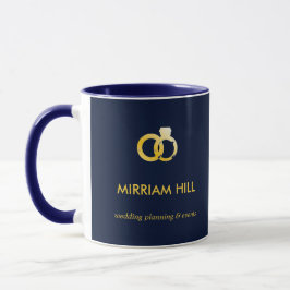 Gold klingelt dunkelblauer Hochzeitsplaner Tasse