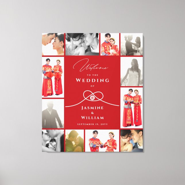 Gold Knot Double Happiness Chinesisches Hochzeitsf Leinwanddruck (Vorderseite)