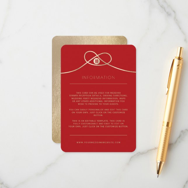 Gold Knot Gewerkschaft Doppeltes Glück Chinesische Begleitkarte (Vorderseite/Rückseite Beispiel)