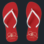 Gold Knot Gewerkschaft Doppeltes Glück Chinesische Flip Flops<br><div class="desc">Moderne minimalistische doppelte Zufriedenheit Knoten der Gewerkschaft, Liebe und Ehe in Rot und Gold. Das doppelte Glück ist ein klassisches und schönes Symbol, das bei allen chinesischen, orientalischen und asiatischen Hochzeiten verwendet wird. Mit Fett*fa*tin entworfen. Einfach mit eigenen Texten, Fotos oder Bildern anpassen. Für individuelle Anfragen wenden Sie sich bitte...</div>