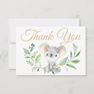 Gold Koala und Eucalyptus Baby Dusche Vielen Dank Dankeskarte