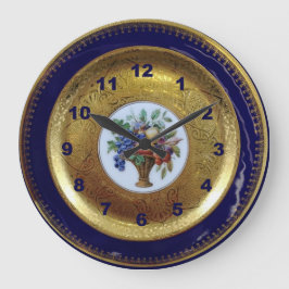 Gold, Kobalt Blau und Blumenantik Große Wanduhr
