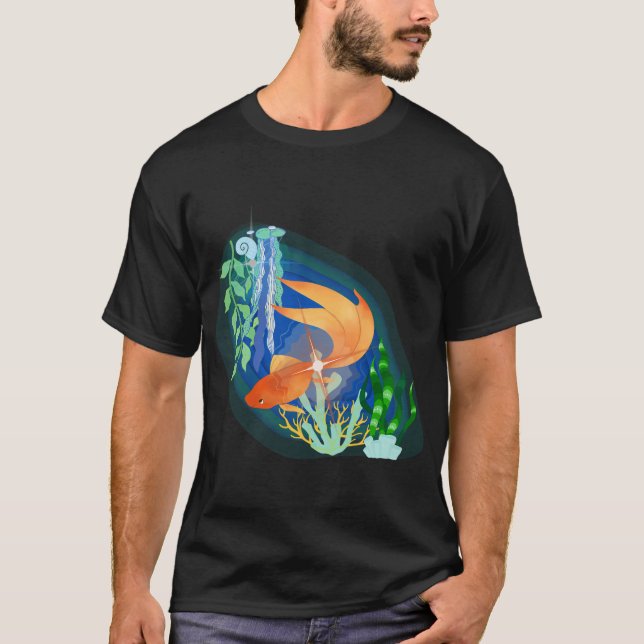 Gold-Koi-Fischdesign mit Seegras T-Shirt (Vorderseite)