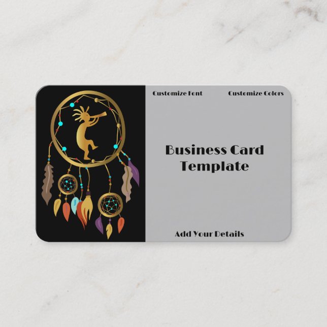 Gold Kokopelli Dreamcatcher Business Card Visitenkarte (Vorderseite)