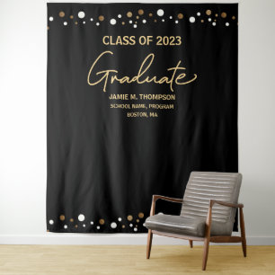 Gold-Konfetti-Abschlussklasse 2023 Hintergrundfoto Wandteppich