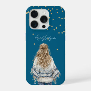Gold Konfetti Blaues Sweatshirt Blondes Mädchen iPhone 15 Pro Hülle
