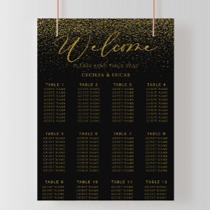 Gold Konfetti Boho Schwarzer Hochzeits Sitzplan Poster