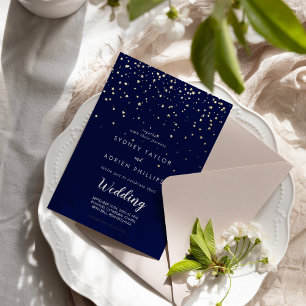 Gold Konfetti Navy Informelle Hochzeit Gold Folieneinladung