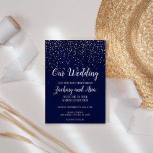 Gold Konfetti Navy Unsere Hochzeit Folieneinladung