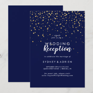Gold Konfetti Nur Navy-Hochzeitsempfang Einladung