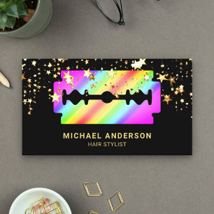 Gold Konfetti Regenbogen Rasierklinge Hairstylist Visitenkarte