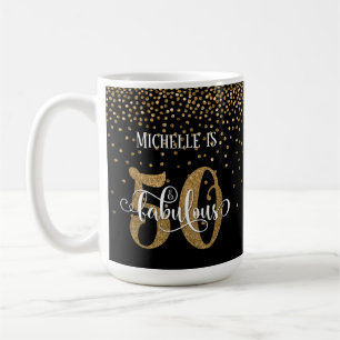 Gold Konfetti Schrift 50 & Fantastisch auf Schwarz Kaffeetasse
