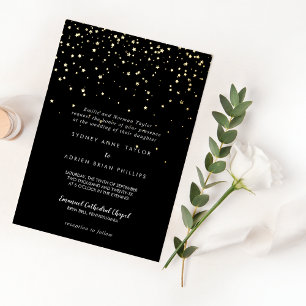 Gold Konfetti Schwarze traditionelle Hochzeit echt Folieneinladung