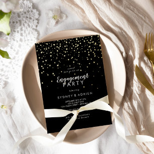 Gold Konfetti Schwarze Verlobungsparty Gold Folieneinladung